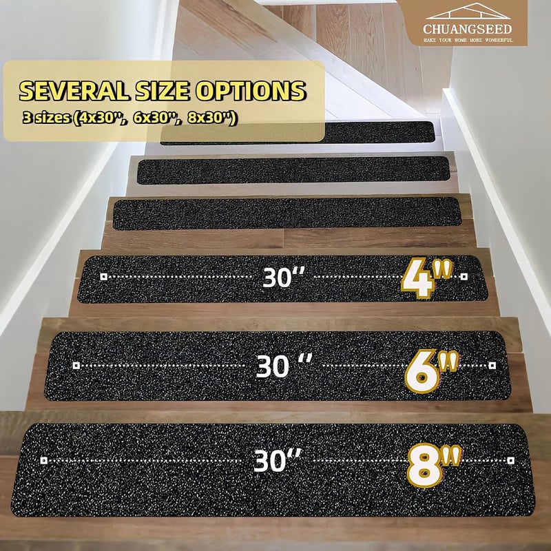 CHUANGSEED Stair Non-Slip Tape 8'' x 30'' (12-Pack), Heavy Duty Black Grit Anti-Slip,Indoor and Outdoor,High Traction Adhesive Treads Suitable for Most Slippery Surfaces - Image 4